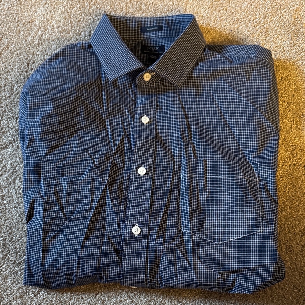 J. Crew Men's Navy and White Micro-Check Dress Shirt
